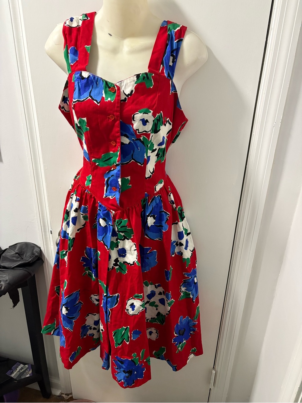 80s bold floral red sundress - Picture 5 of 9